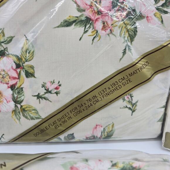 Vintage NOS Marvelaire Springmaid Floral Wild Rose Double Sheet Set Pillowcases - Picture 2 of 11